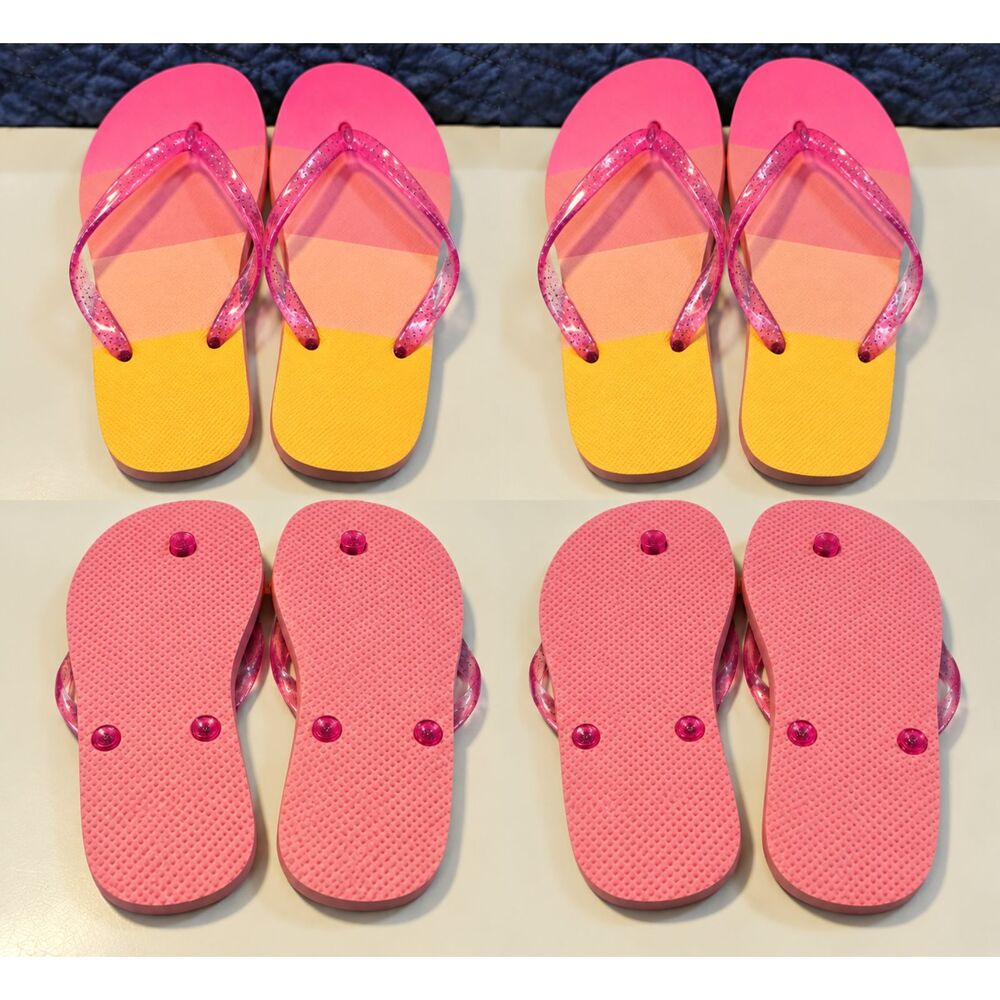 2 Pairs Girls Pink Glitter Flip-Flops Size Small 5/6 – New With Tags